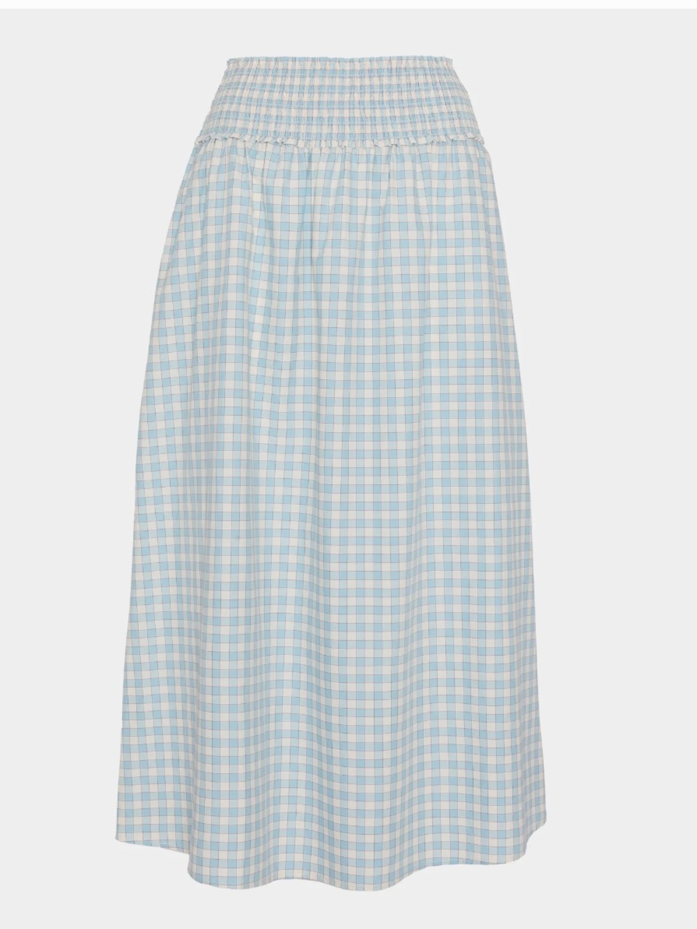 Smocked Waist Midi Skirt in Light Blue Gingham